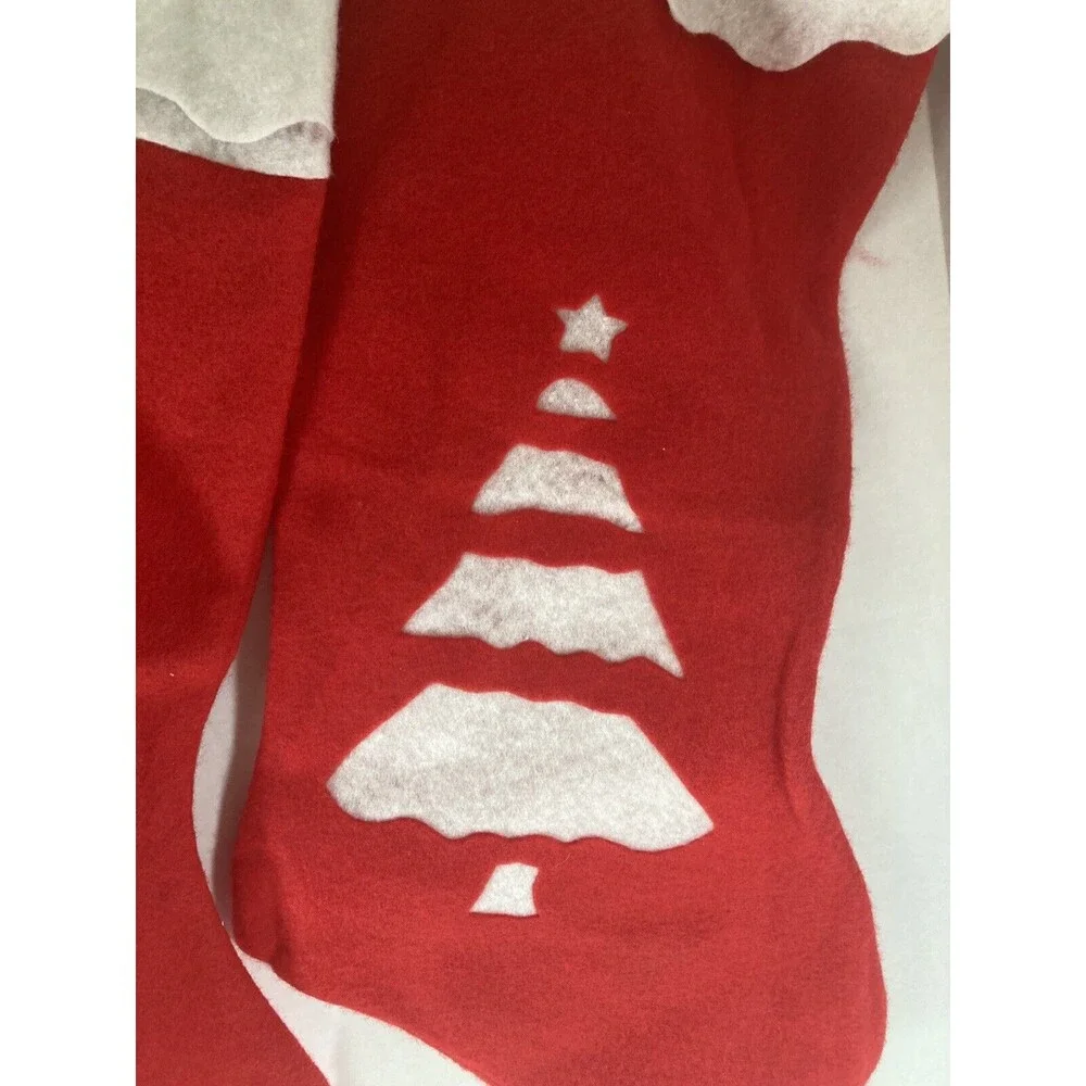 Vintage Large Red Felt Stockings 25.5” Set Of 3 Snowman Trees With Tags NOS